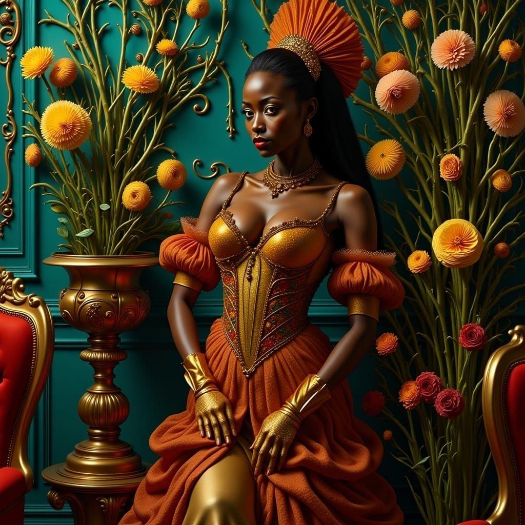 Elegant Spanish Lady in Opulent Baroque Attire