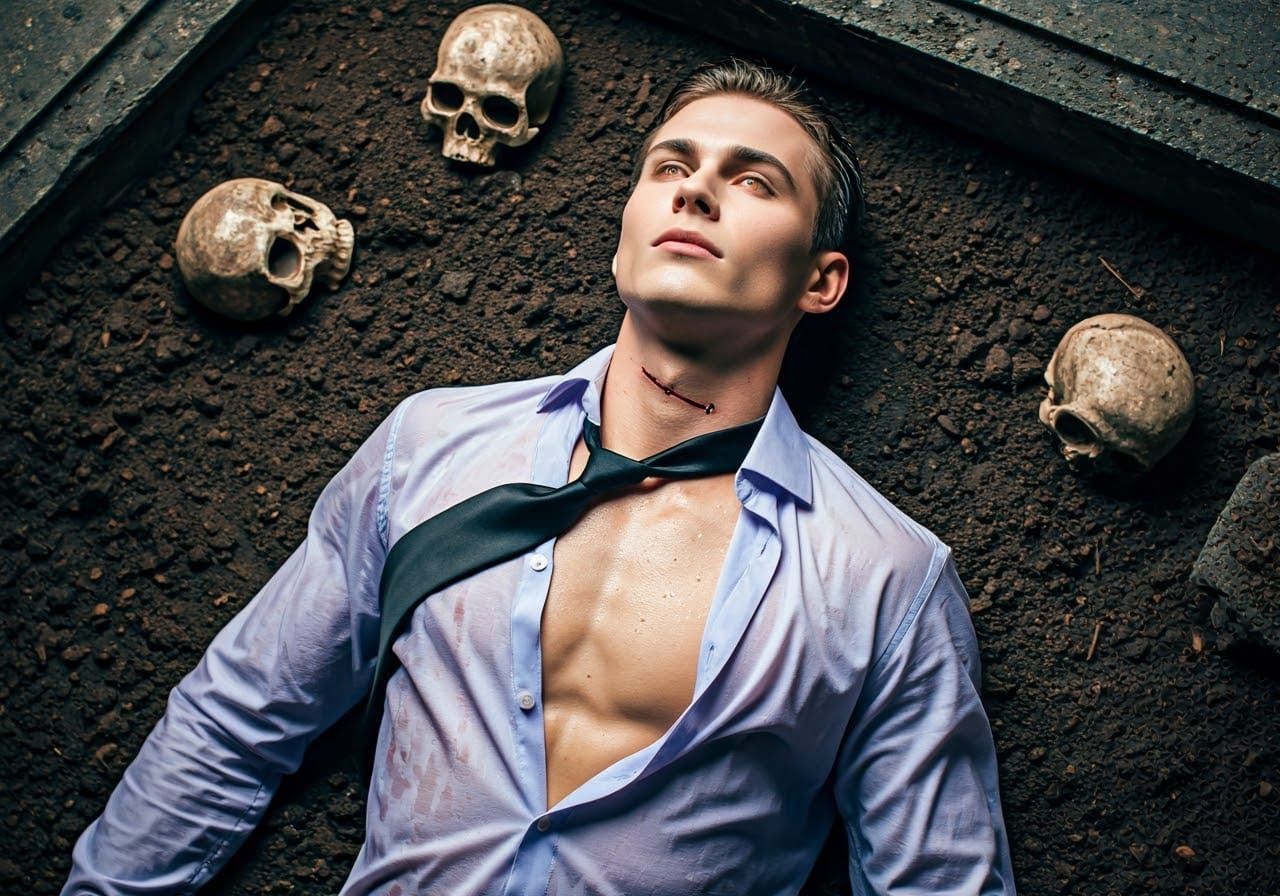 Gothic Vampire Scene in Cemetery