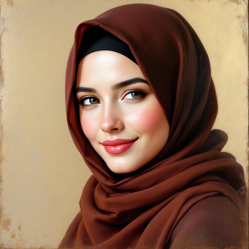 Elegant Hijabi Woman Portrait in Oil Painting Style