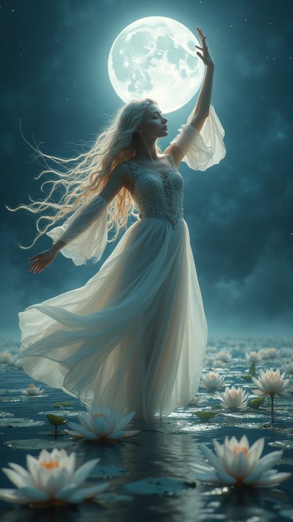 Ethereal Spirit Dances Under Opalescent Moon