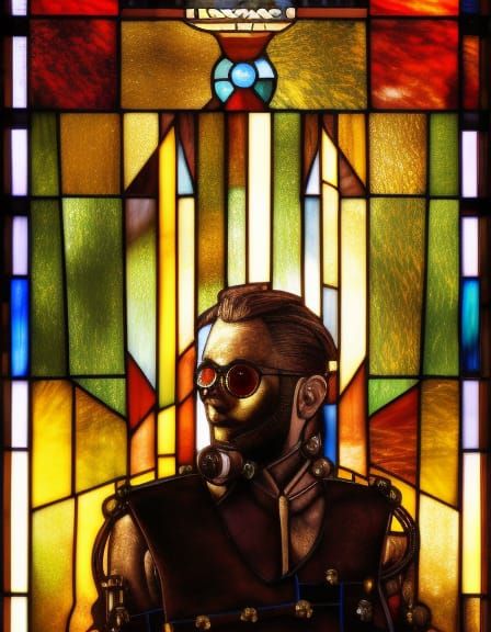 Cyberpunk Man: Bauhaus Poster with Steampunk Elements