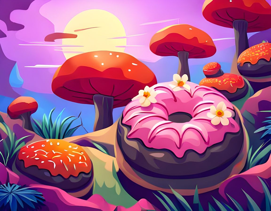 Enchanted Donut Land: A Colorful, Magical Scene