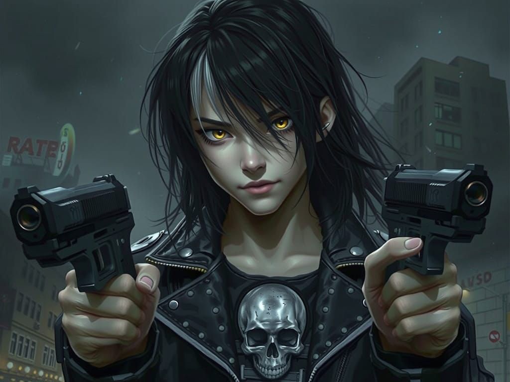 Cyberpunk Youth with Neon Guns in Dark City Night