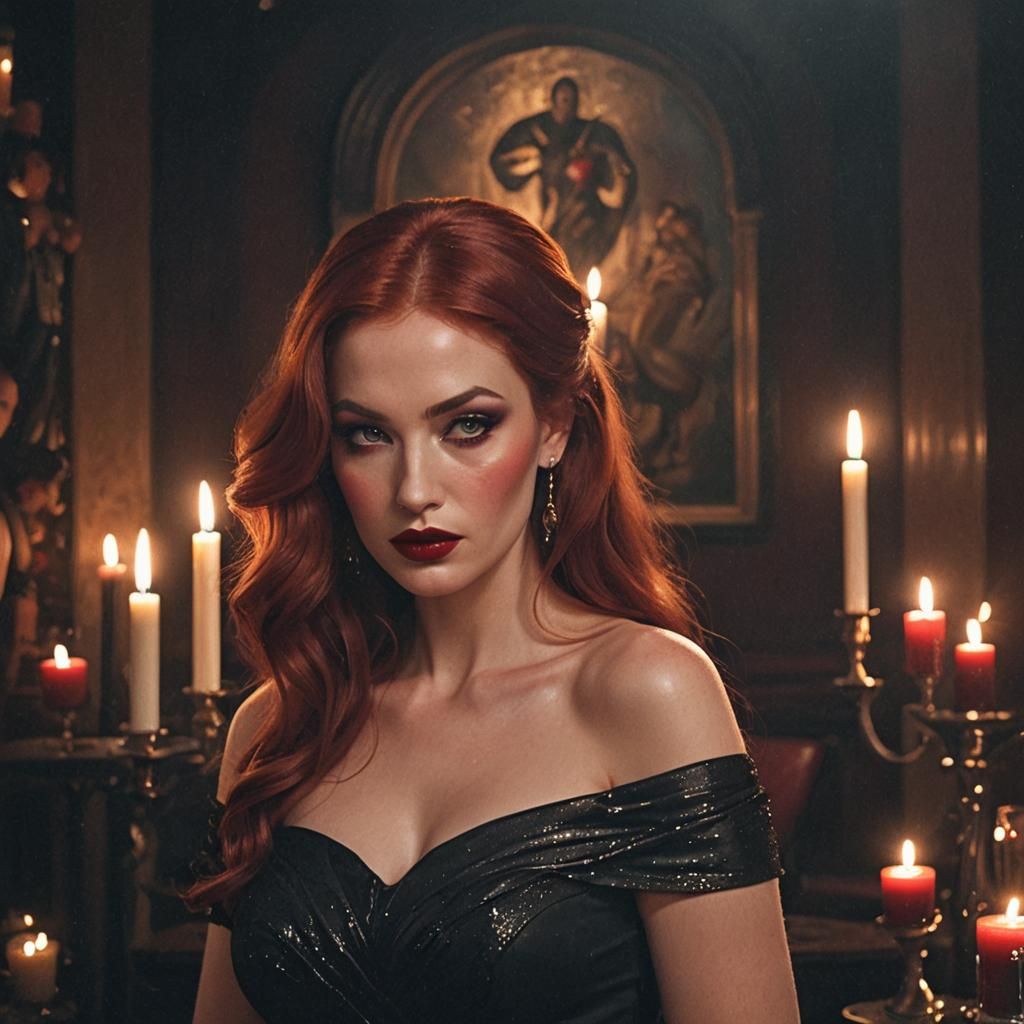 Red-Haired Goddess in Luxurious Dark Fantasy Style