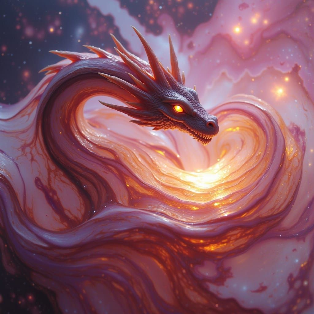 Nebula Dragon Guards Crystal Fortress in Cosmic Void