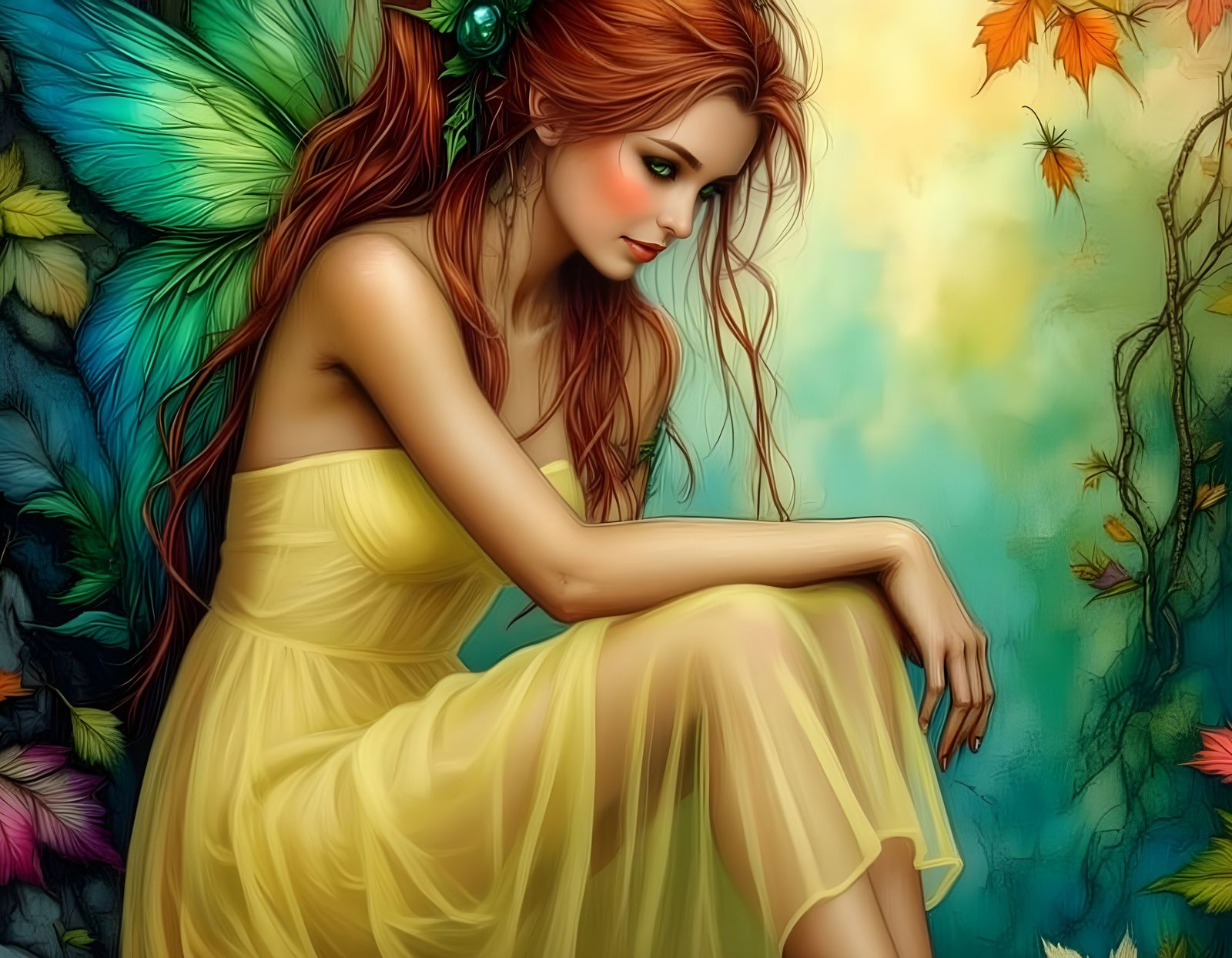 Autumn Faerie in Yellow Dress