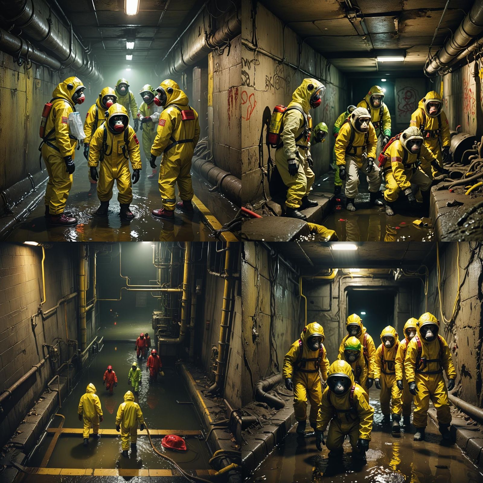 Monkeys in Hazmat Suits Inside Sewer System