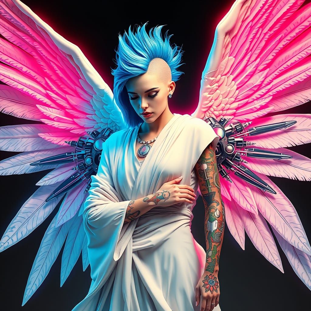 Cyberpunk Angel with Robot Wings