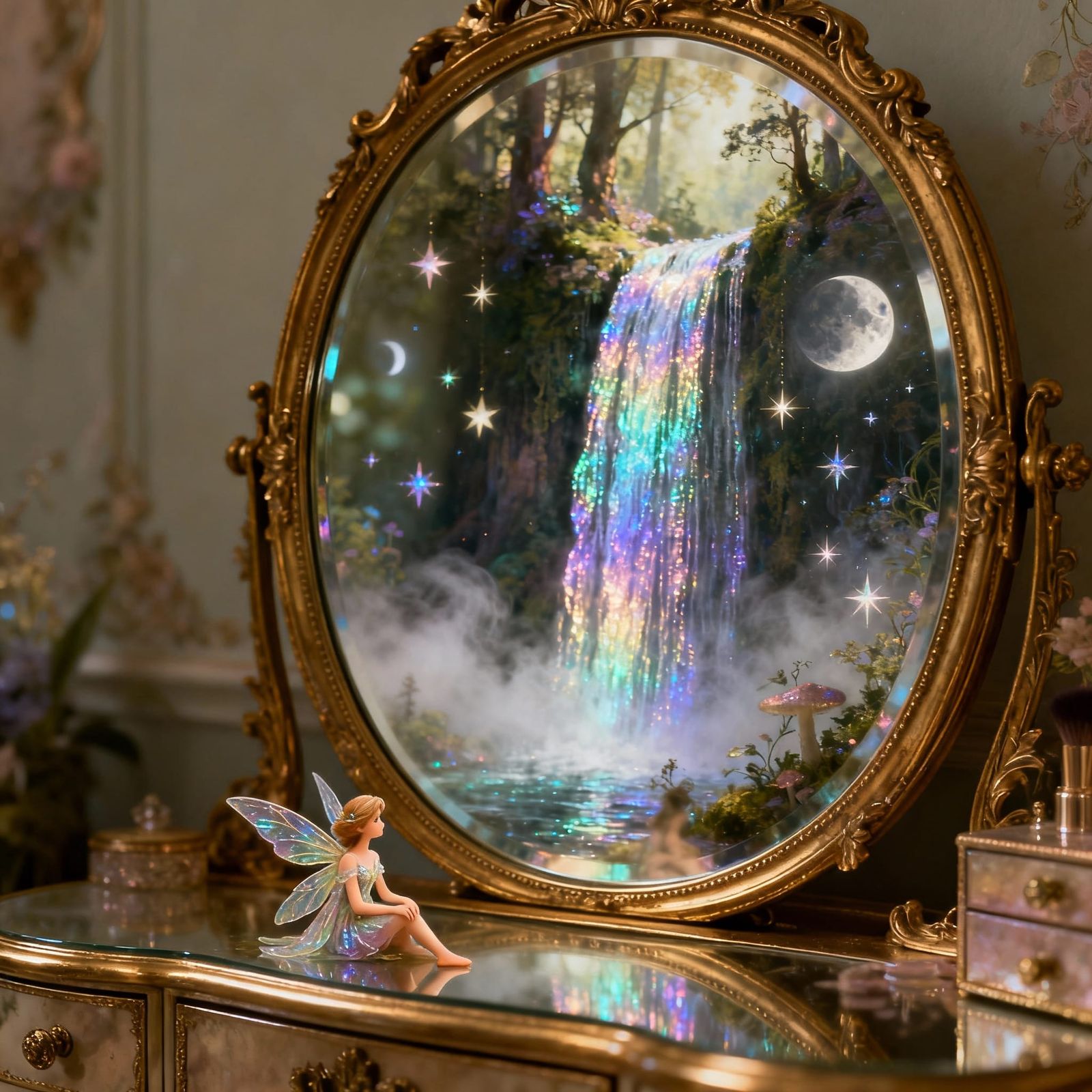 Magical Fairy Landscape in Antique Mirror