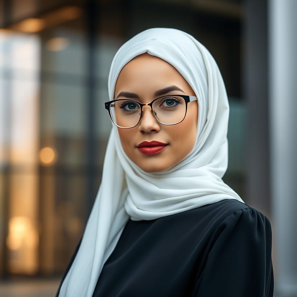 Confident Finnish Woman in Hijab Outside Modern Office Build...