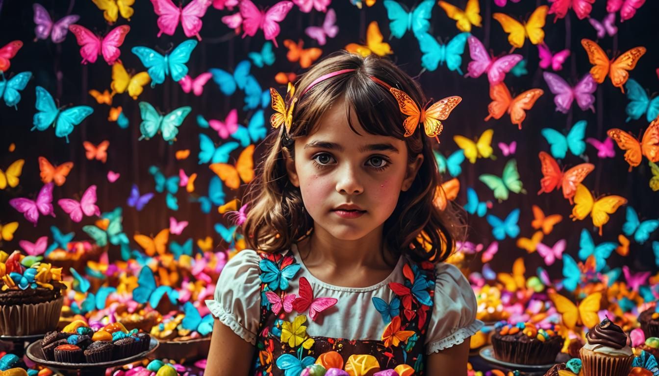 Girl with Butterfly Wings at Neon Candy Party