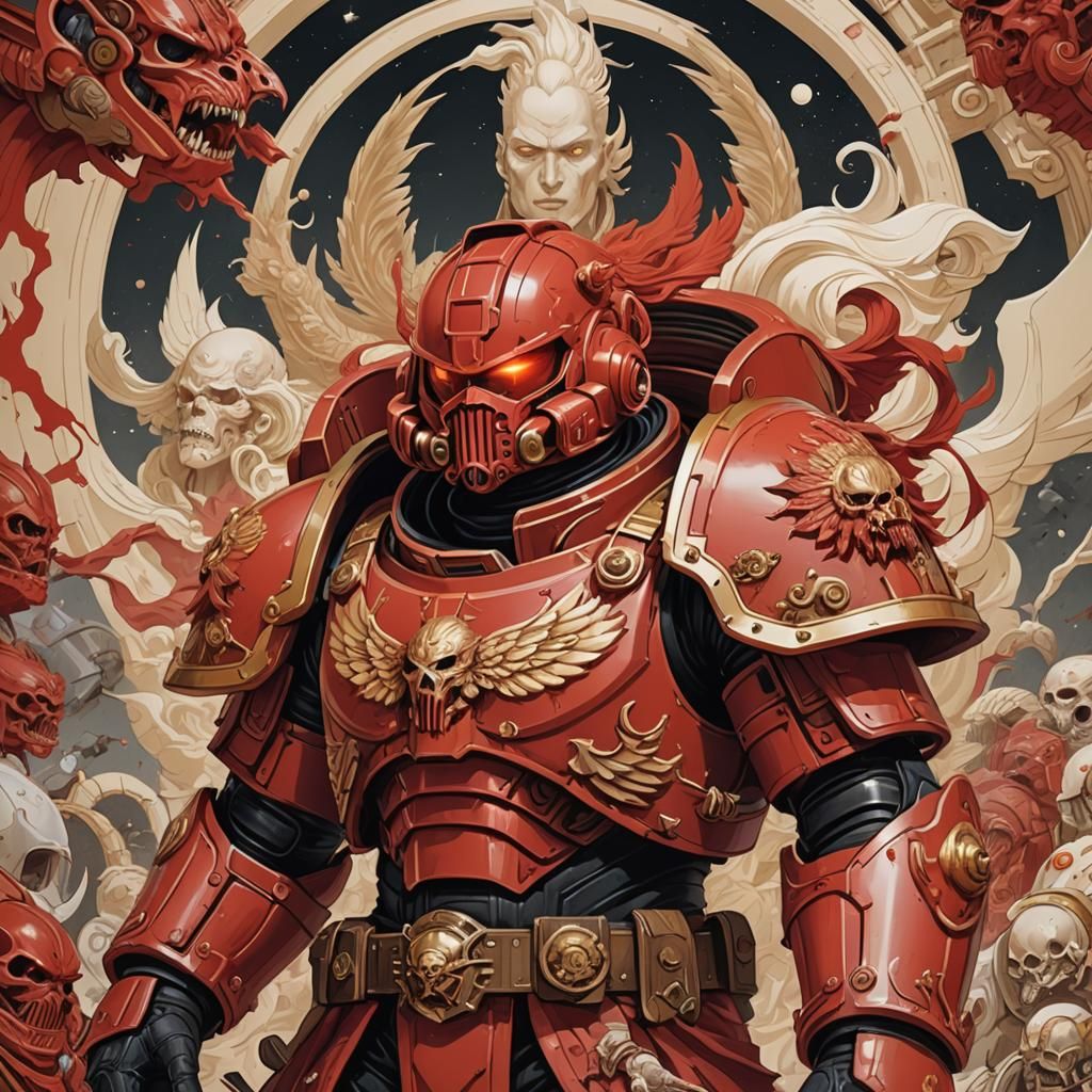 a full figure portrait of a Blood Angel Space MArine from Wa...