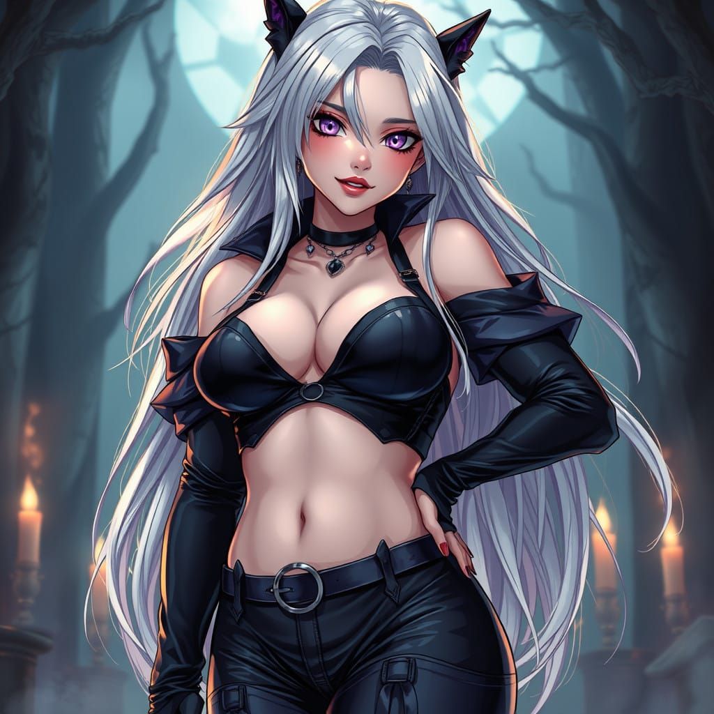 Confident Anime Witch with Mystical Gothic Beauty