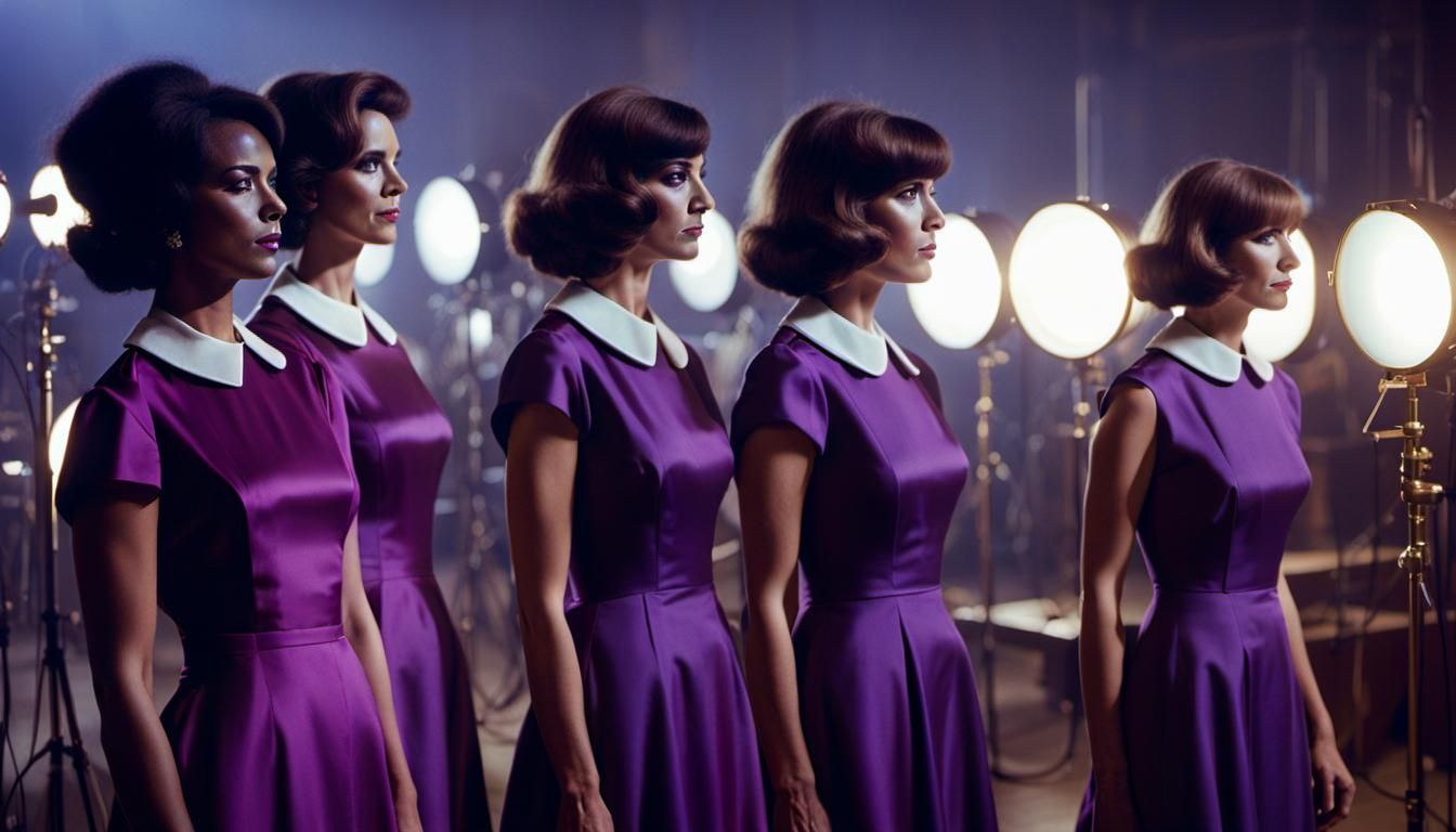 1969 Film Studio Screen Test with Women in Purple
