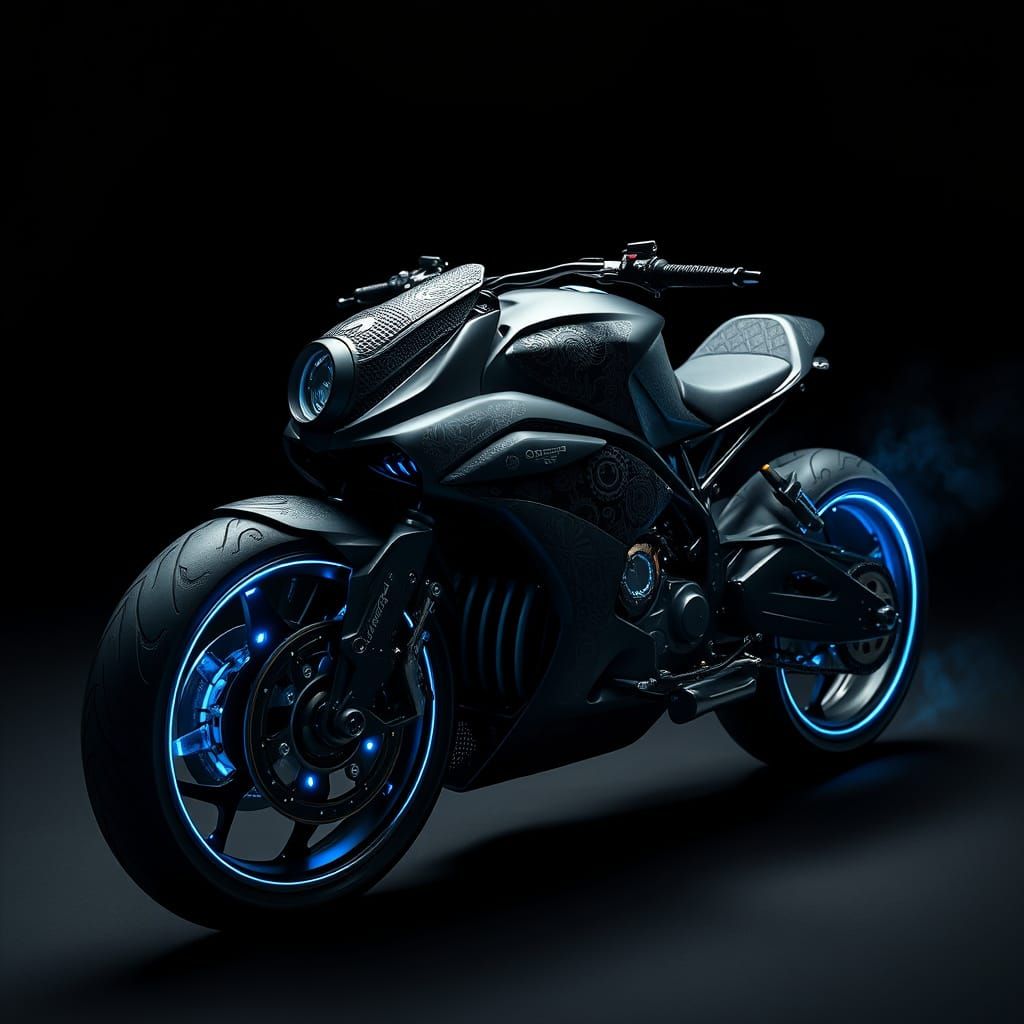 Futuristic Fantasy Motorcycle in Steampunk Style