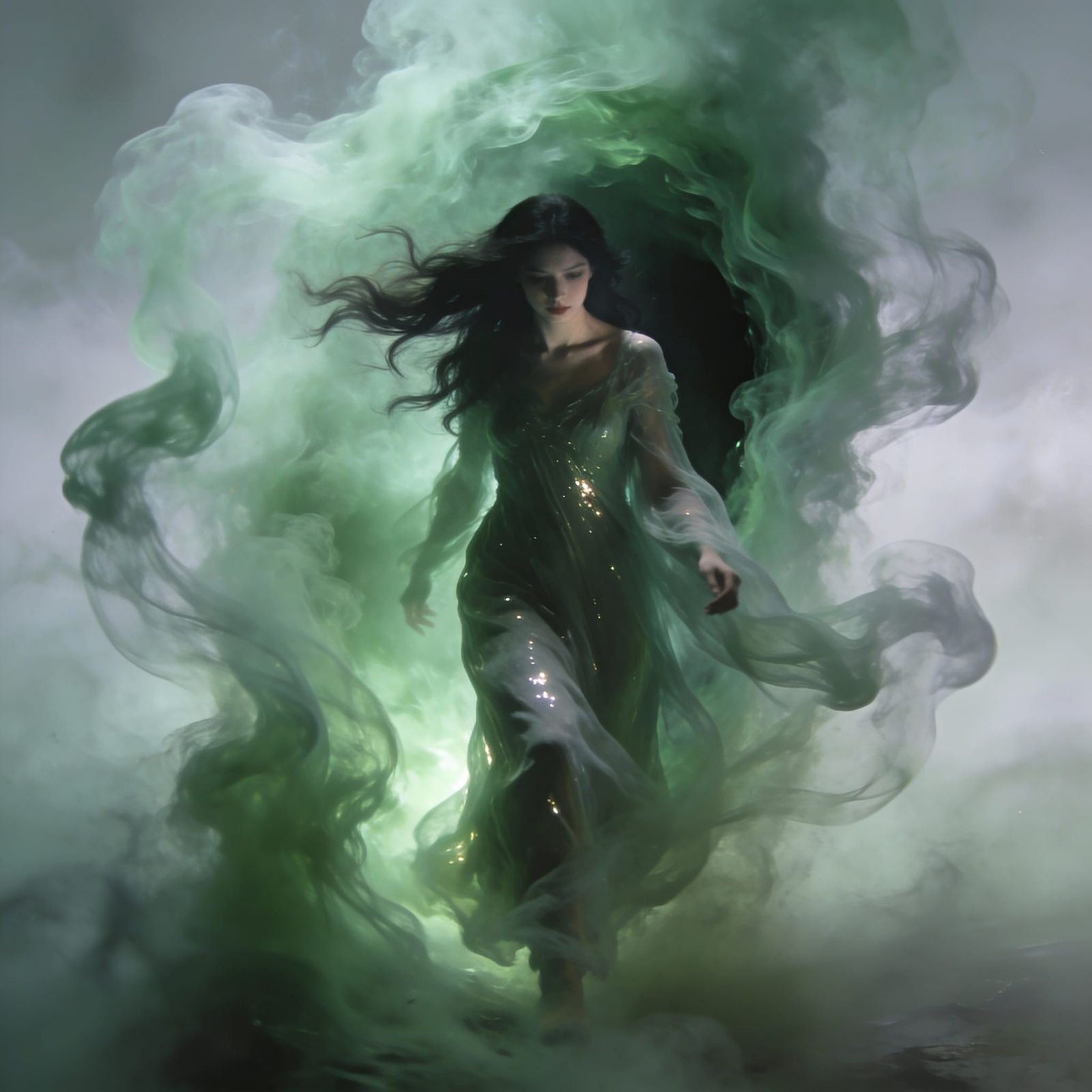 Mysterious Woman Emerges From Green Smoke Portal