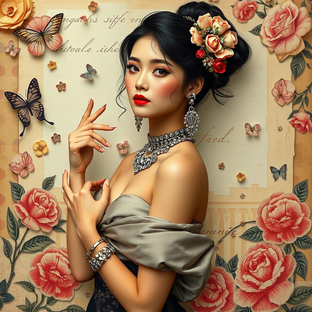 K-Pop Idol in Decoupage Collage Background