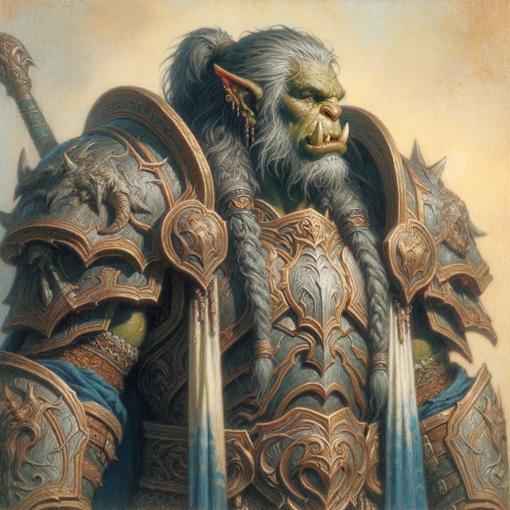 Fantasy Half-Orc Warrior in Armor Illustration