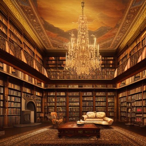 Luxurious Baroque Library with High Ceilings