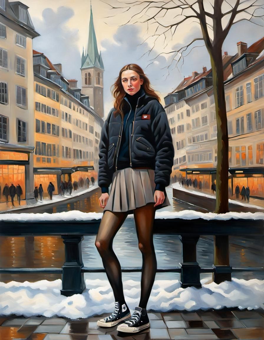 Swiss Girl Portrait in Academic Style Oil Painting