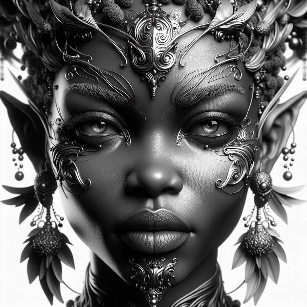 Monochrome Portrait: African Fairy with Mystical Jewelry