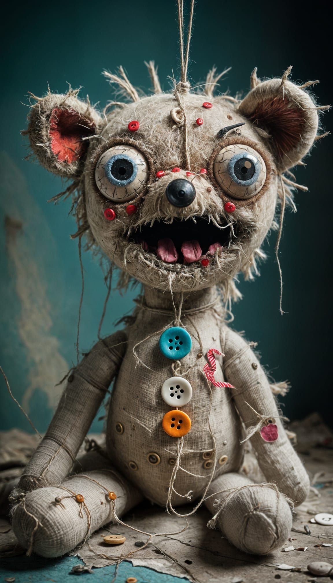 Deranged Stuffed Animal with Dangling Eye