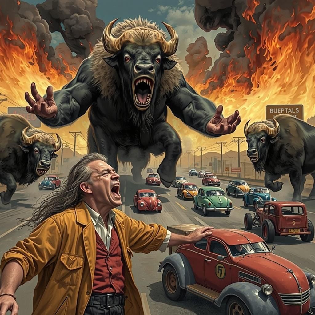 Stampede Road Rage Ai Art Buffalo Explosion
