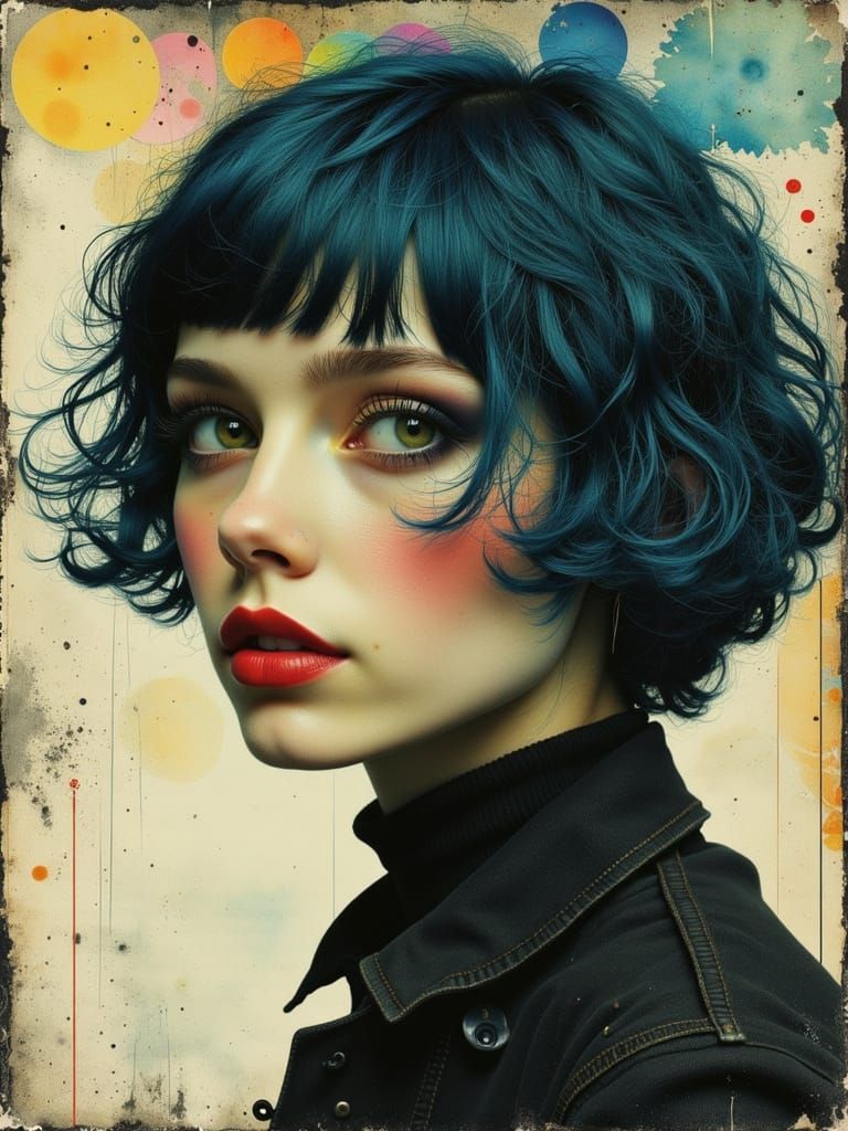 Melancholic Gothic Woman in Watercolor Alcohol Ink Style