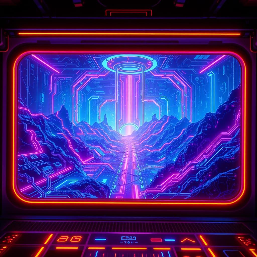 Neon Futuristic Landscape in Digital Art Style