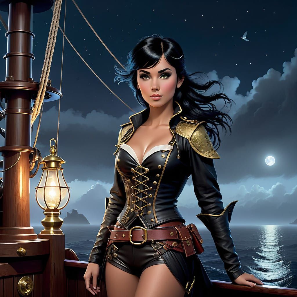 Mystical Pirate Princess on a Moonlit Ship