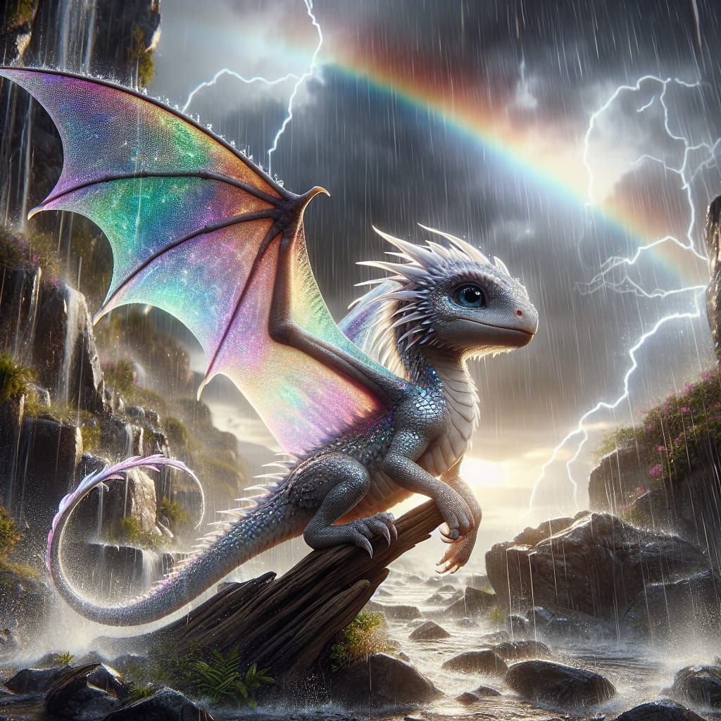 Photorealistic Baby Dragon in Stormy Landscape