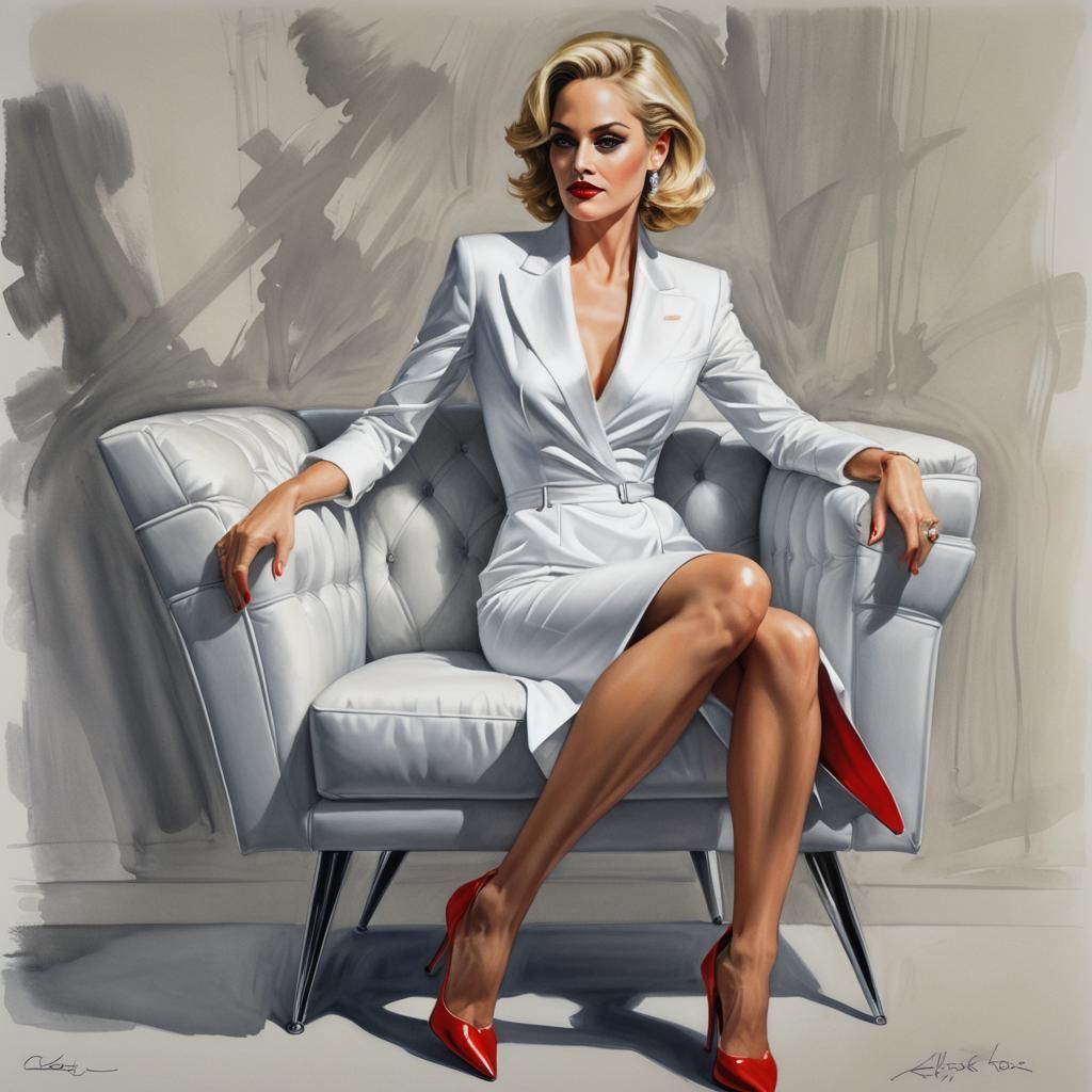 Sharon Stone Glamour Portrait in Acrylic Style