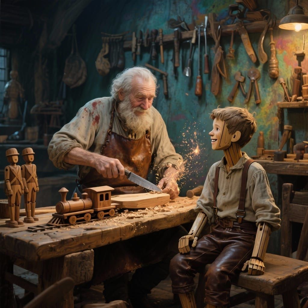 Old Craftsman Carves Magical Wooden Boy in Workshop