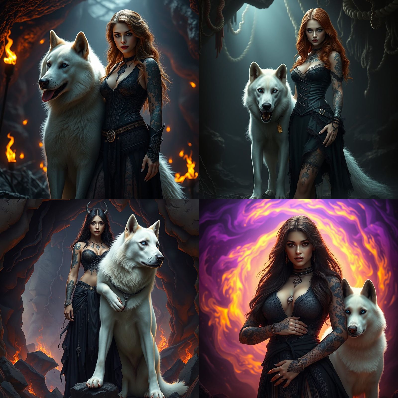Woman and Dog in Hellscape: Dark Fantasy Art