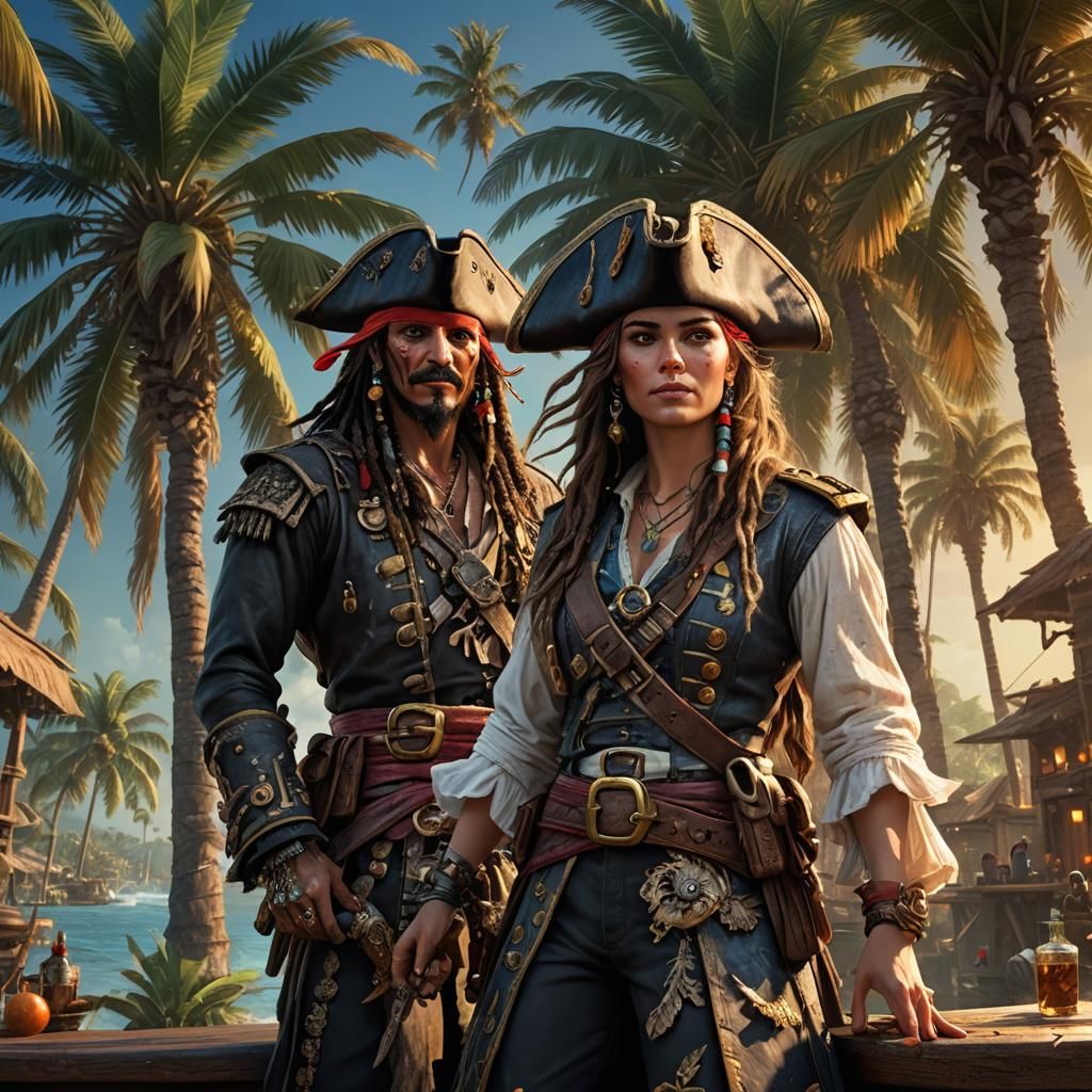 Pirate King and Queen Portrait in Detailed Digital Art