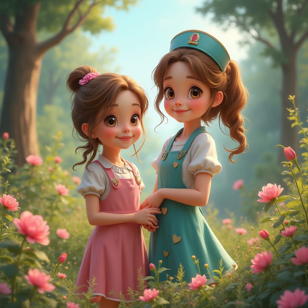 Whimsical Fantasy Guides in Dreamy Landscape