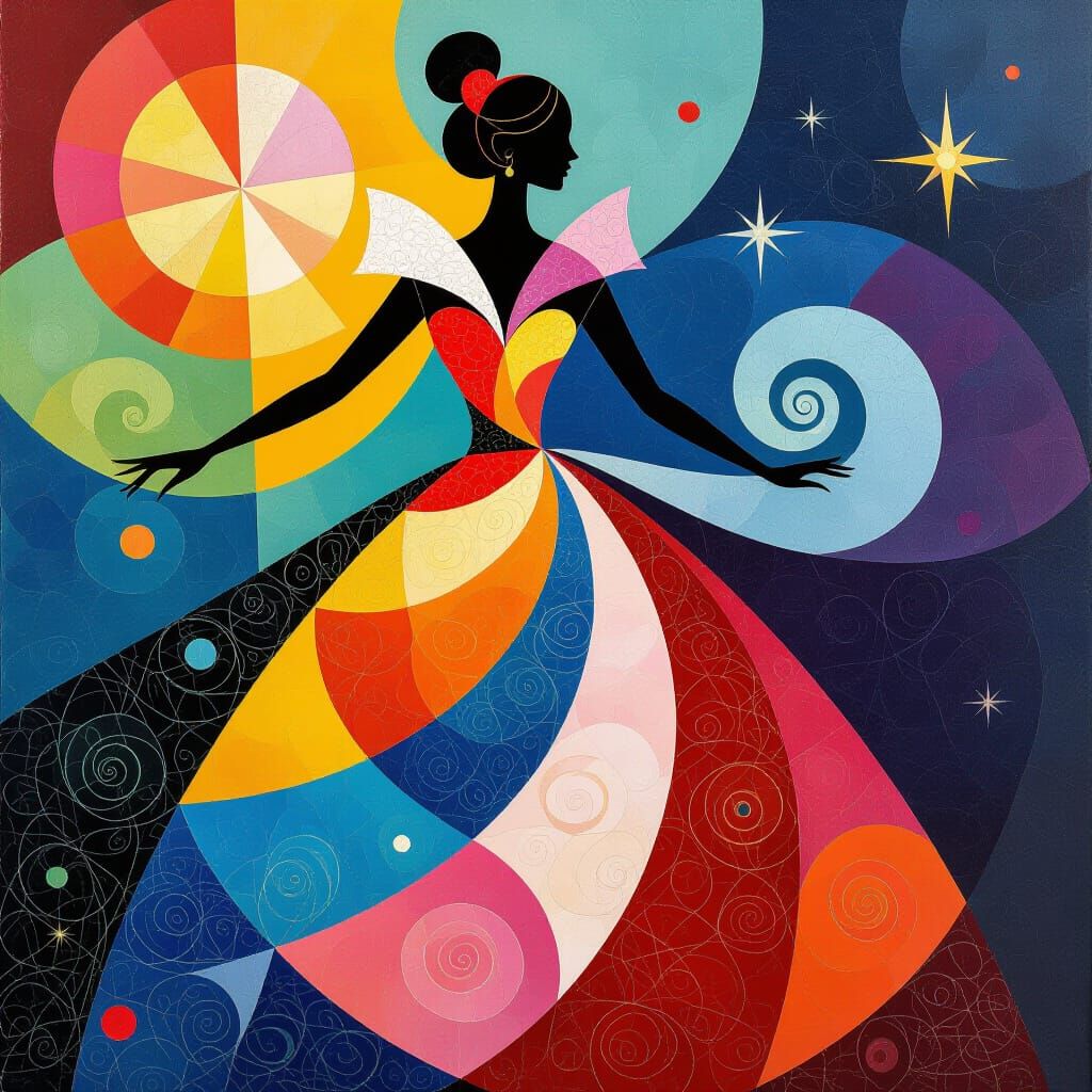 Vibrant Abstract Christmas Dress Artwork in Kandinsky Style