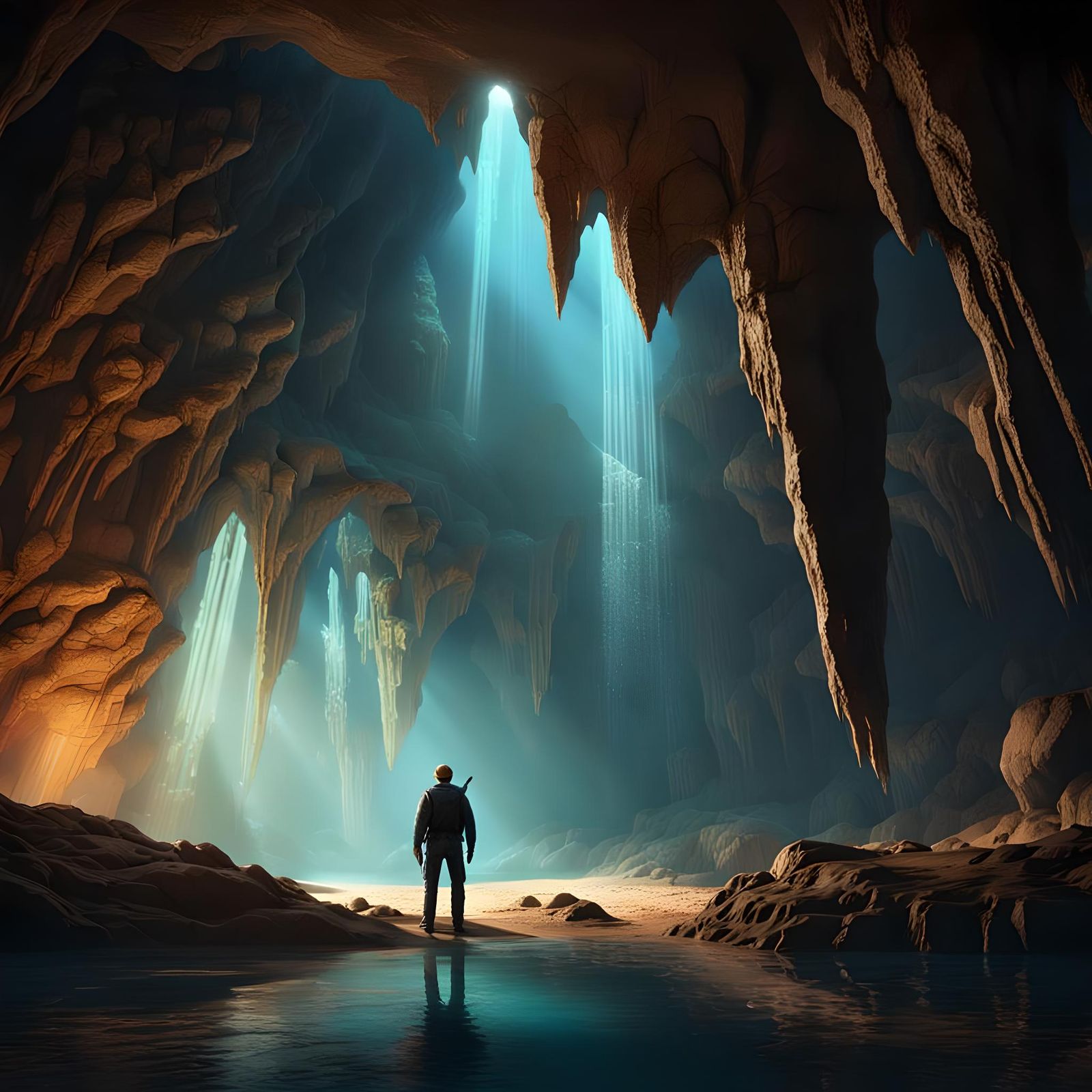Vast Underground Cavern with Sunlight, Matte Painting