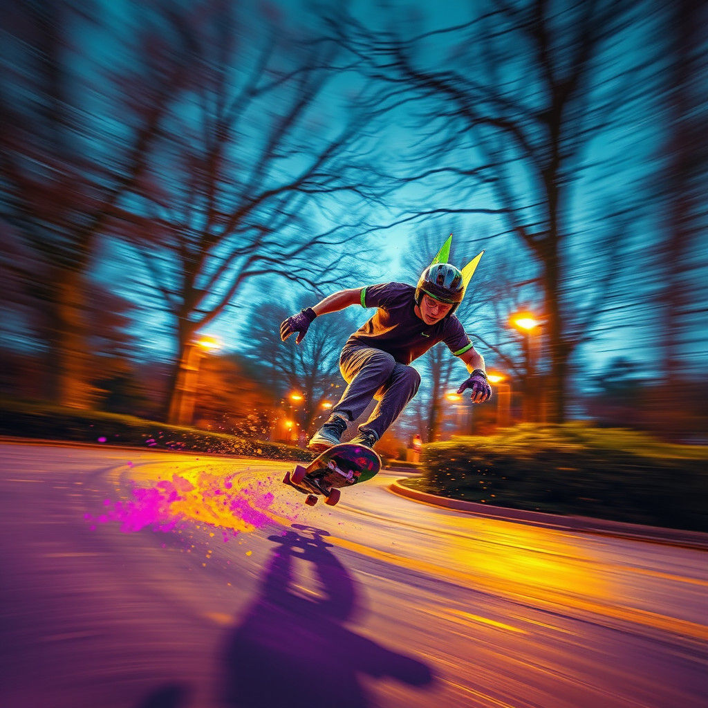 Skateboarder in Park with Alcohol Ink Wash