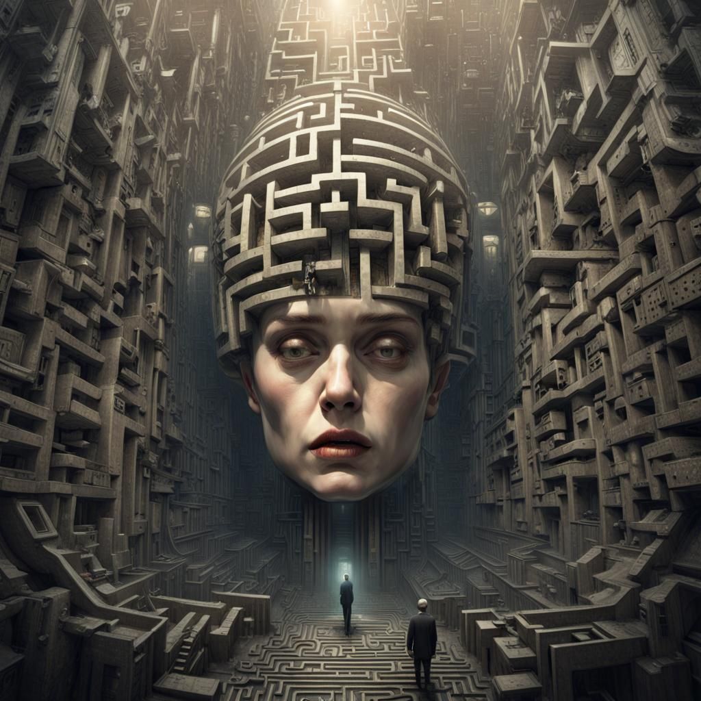Surreal Maze Inside Head: Metropolis-Inspired Art
