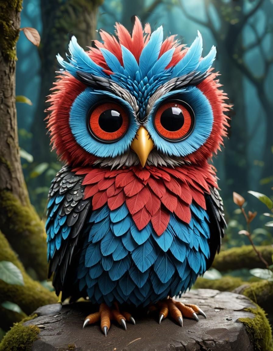Whimsical Googly-Eyed Owl in Fairytale Setting