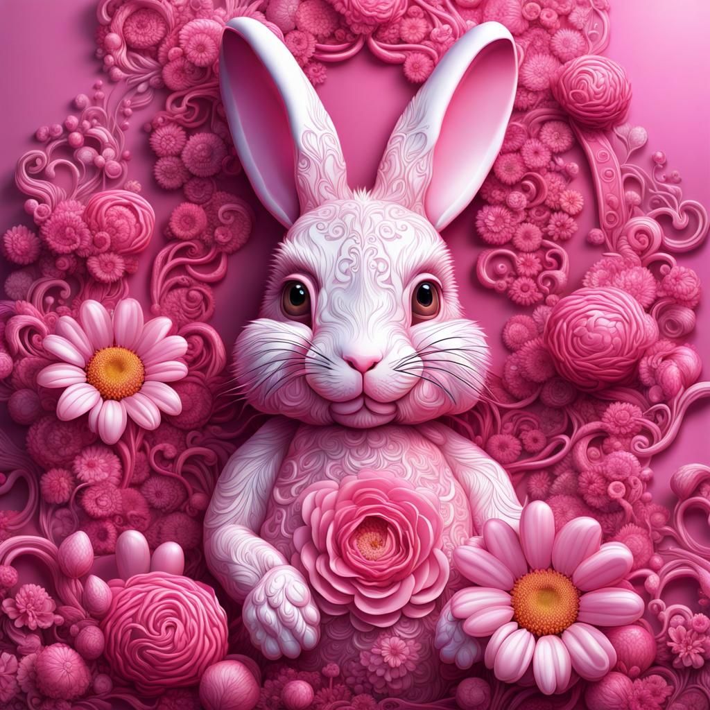 Pink Metallic Rabbit in Candy Art Style