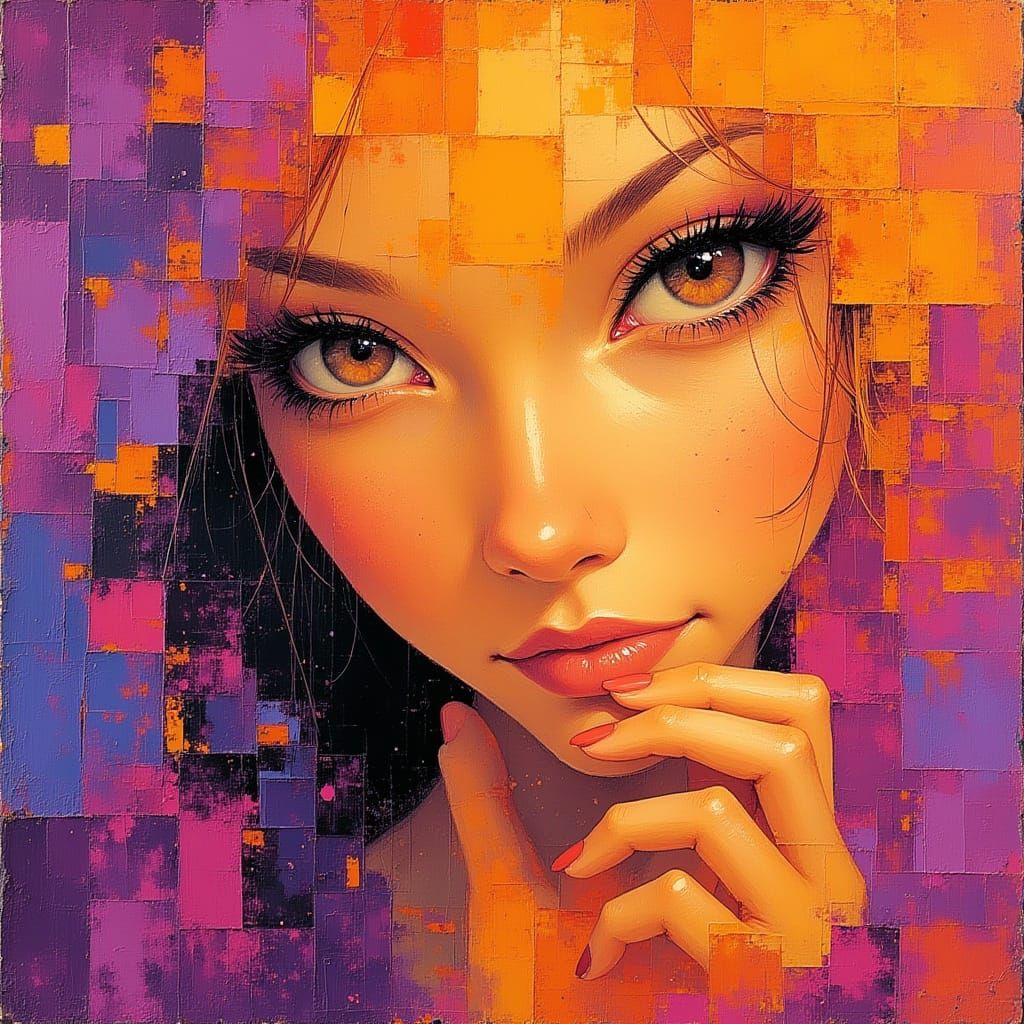 Girl Power Sunrise Poster in Oil Painting Style