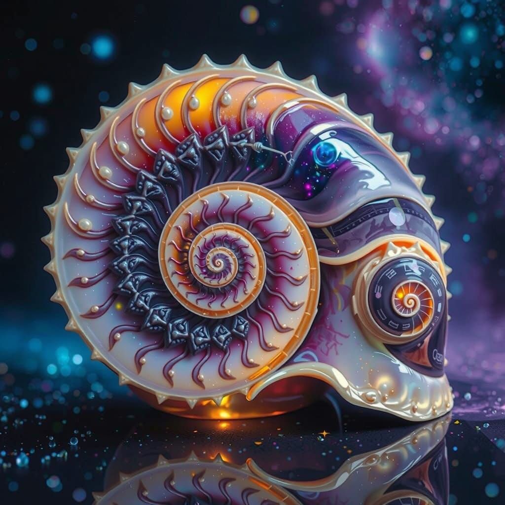 Pearlescent Seashell Holds Miniature Universe with Cosmic Du...