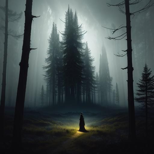 Mystical Black Wedding in Dark Forest, Cinematic Digital Art