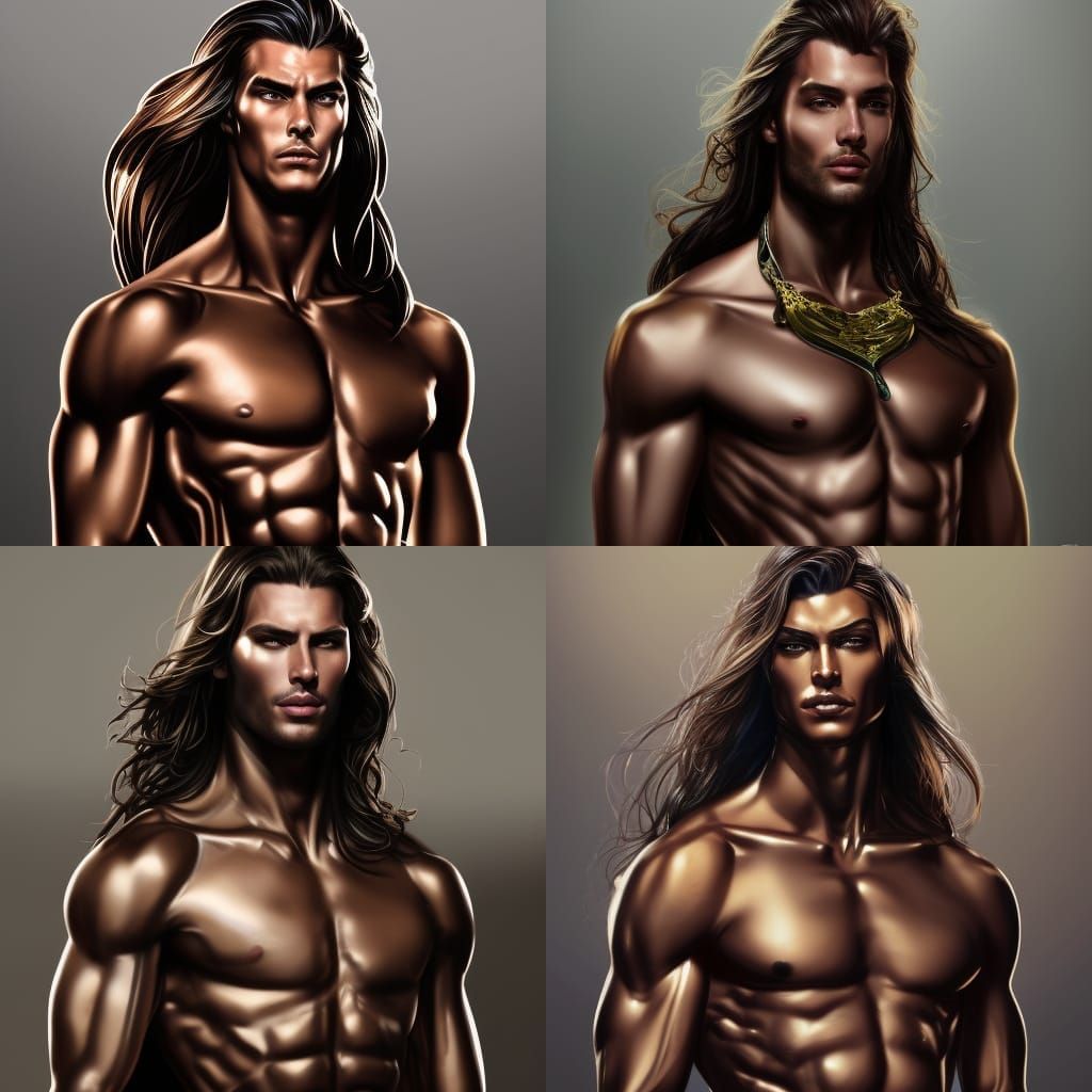 Supermale Model in Bronze Bodysuit: Digital Art Portrait