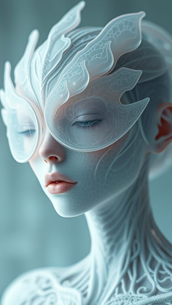 Surreal Futuristic Human Hybrid in Soft Pastel Tones