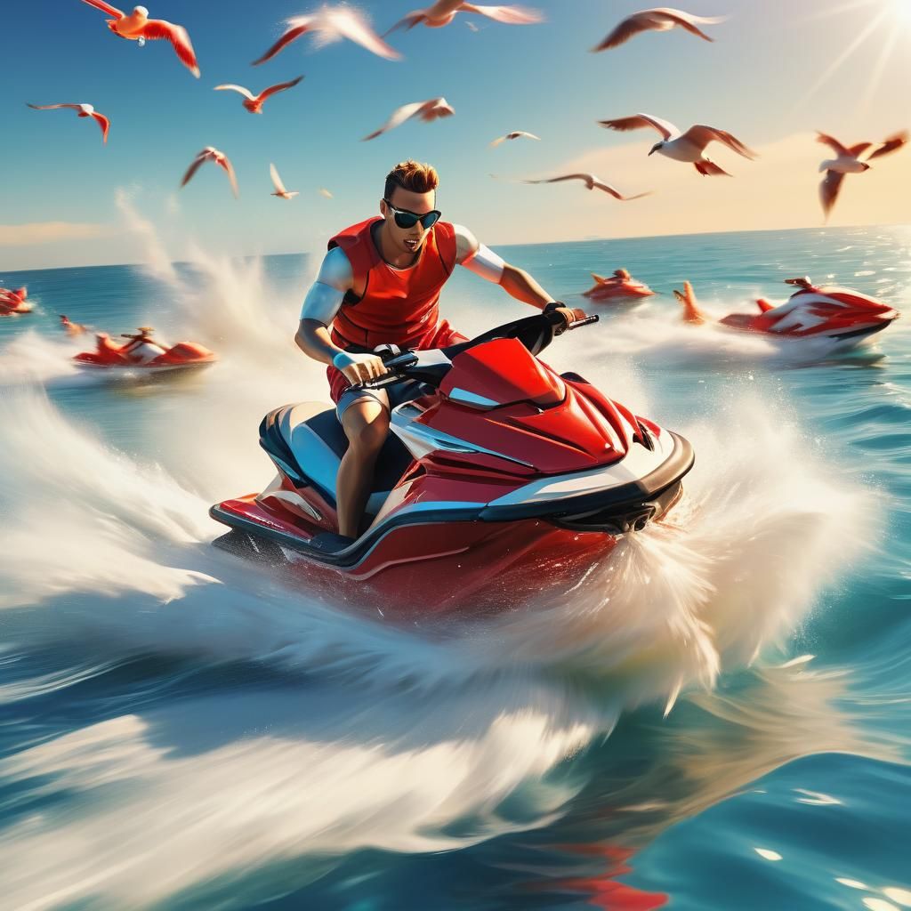 Jet Ski Adventure on a Sunny Sea: Dynamic Digital Art