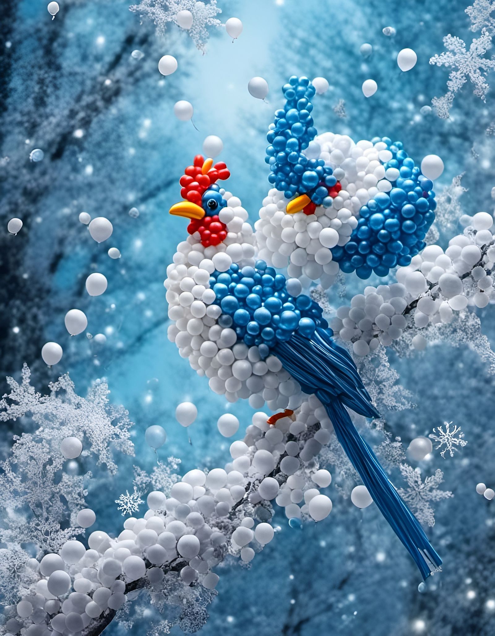 Vibrant Winter Wonderland Scene with Intricately Detailed Ba...