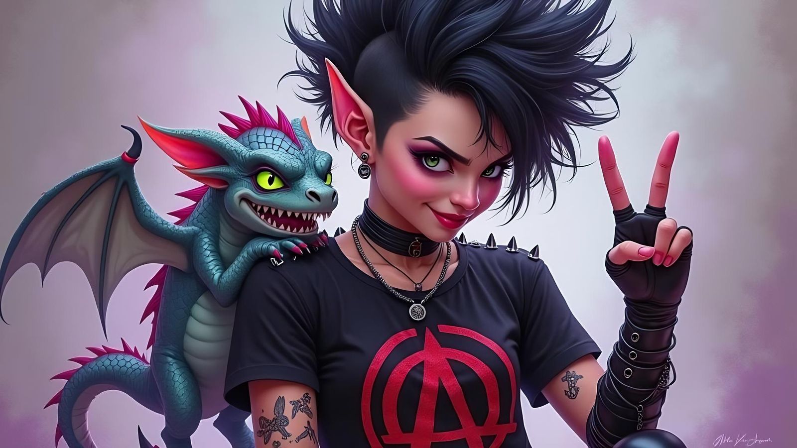 Anarchopunk Elf Queen with Dragon, Stokes-Dittmann Style